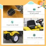 Kids Pedal Go Kart with Front Loader Digger, Bright Yellow, Outdoor Play Toy for Ages 3+ - Image 5