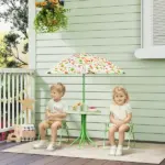 Kids Picnic Table and Chair Set, Outdoor Activity Table with Foldable Chairs, Removable Umbrella for Backyard, Green - Image 2