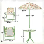 Kids Picnic Table and Chair Set, Outdoor Activity Table with Foldable Chairs, Removable Umbrella for Backyard, Green - Image 3