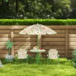 Kids Picnic Table and Chair Set, Outdoor Activity Table with Foldable Chairs, Removable Umbrella for Backyard, Green - Image 9