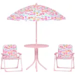 Kids Picnic Table and Chair Set, Outdoor Table with Foldable Chairs, Removable Umbrella, Pink - Image 11
