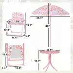 Kids Picnic Table and Chair Set, Outdoor Table with Foldable Chairs, Removable Umbrella, Pink - Image 3
