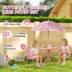 Kids Picnic Table and Chair Set, Outdoor Table with Foldable Chairs, Removable Umbrella, Pink - Image 4