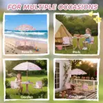 Kids Picnic Table and Chair Set, Outdoor Table with Foldable Chairs, Removable Umbrella, Pink - Image 7
