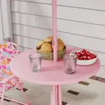 Kids Picnic Table and Chair Set, Outdoor Table with Foldable Chairs, Removable Umbrella, Pink - Image 8