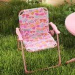 Kids Picnic Table and Chair Set, Outdoor Table with Foldable Chairs, Removable Umbrella, Pink - Image 9
