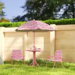 Kids Picnic Table and Chair Set, Outdoor Table with Foldable Chairs, Removable Umbrella, Pink - Image 10