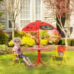 Kids Picnic Table and Chair Set, Folding Outdoor Furniture for Patio and Backyard with Height-Adjustable Umbrella, Durable - Image 2