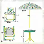 Kids Picnic Table, Kids Table and Chair Set with 2 Folding Chairs and Umbrella for Backyard, Garden, Patio, Green - Image 3