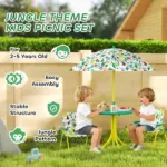 Kids Picnic Table, Kids Table and Chair Set with 2 Folding Chairs and Umbrella for Backyard, Garden, Patio, Green - Image 4