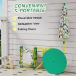Kids Picnic Table, Kids Table and Chair Set with 2 Folding Chairs and Umbrella for Backyard, Garden, Patio, Green - Image 5