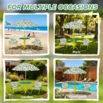 Kids Picnic Table, Kids Table and Chair Set with 2 Folding Chairs and Umbrella for Backyard, Garden, Patio, Green - Image 7