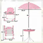 Qaba Kids Picnic Table, Kids Table and Chair Set with 2 Folding Chairs and Umbrella for Backyard, Garden, Patio, Pink - Image 3