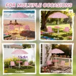 Qaba Kids Picnic Table, Kids Table and Chair Set with 2 Folding Chairs and Umbrella for Backyard, Garden, Patio, Pink - Image 7