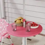 Qaba Kids Picnic Table, Kids Table and Chair Set with 2 Folding Chairs and Umbrella for Backyard, Garden, Patio, Pink - Image 8
