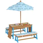Kids Picnic Table Set with Foldable Umbrella, Removable Cushions and Boxes, Dinosaur Theme, Blue - Image 11