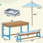 Kids Picnic Table Set with Foldable Umbrella, Removable Cushions and Boxes, Dinosaur Theme, Blue - Image 3