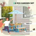 Kids Picnic Table Set with Foldable Umbrella, Removable Cushions and Boxes, Dinosaur Theme, Blue - Image 4
