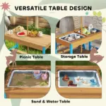 Kids Picnic Table Set with Foldable Umbrella, Removable Cushions and Boxes, Dinosaur Theme, Blue - Image 5