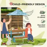 Kids Picnic Table Set with Foldable Umbrella, Removable Cushions and Boxes, Dinosaur Theme, Blue - Image 6