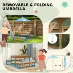 Kids Picnic Table Set with Foldable Umbrella, Removable Cushions and Boxes, Dinosaur Theme, Blue - Image 7