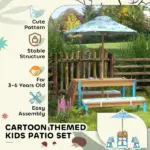 Kids Picnic Table Set with Foldable Umbrella, Removable Cushions and Boxes, Dinosaur Theme, Blue - Image 8