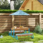 Kids Picnic Table Set with Foldable Umbrella, Removable Cushions and Boxes, Dinosaur Theme, Blue - Image 10