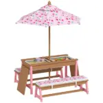 Kids Picnic Table Set with Foldable Umbrella, Removable Cushions and Boxes, Flamingo Theme, Pink - Image 11