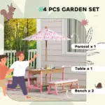 Kids Picnic Table Set with Foldable Umbrella, Removable Cushions and Boxes, Flamingo Theme, Pink - Image 4