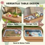 Kids Picnic Table Set with Foldable Umbrella, Removable Cushions and Boxes, Flamingo Theme, Pink - Image 5