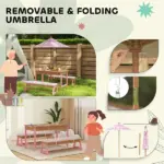 Kids Picnic Table Set with Foldable Umbrella, Removable Cushions and Boxes, Flamingo Theme, Pink - Image 7