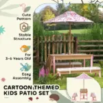 Kids Picnic Table Set with Foldable Umbrella, Removable Cushions and Boxes, Flamingo Theme, Pink - Image 8