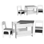 Kids Play Table Set 3PC with Reversible Top, Chalkboard, Storage, Bookshelf, Gray, Educational - Image 12