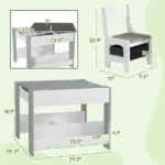 Kids Play Table Set 3PC with Reversible Top, Chalkboard, Storage, Bookshelf, Gray, Educational - Image 3