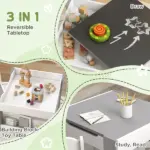 Kids Play Table Set 3PC with Reversible Top, Chalkboard, Storage, Bookshelf, Gray, Educational - Image 4