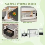 Kids Play Table Set 3PC with Reversible Top, Chalkboard, Storage, Bookshelf, Gray, Educational - Image 6