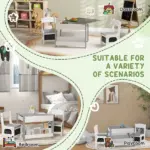 Kids Play Table Set 3PC with Reversible Top, Chalkboard, Storage, Bookshelf, Gray, Educational - Image 7