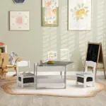 Kids Play Table Set 3PC with Reversible Top, Chalkboard, Storage, Bookshelf, Gray, Educational - Image 10