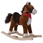 Kids Plush Rocking Horse, Realistic Sounds, Red Scarf, Brown, for 3 Years