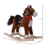 Kids Plush Rocking Horse, Realistic Sounds, Red Scarf, Brown, for 3 Years - Image 3