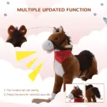 Kids Plush Rocking Horse, Realistic Sounds, Red Scarf, Brown, for 3 Years - Image 5