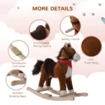 Kids Plush Rocking Horse, Realistic Sounds, Red Scarf, Brown, for 3 Years - Image 6