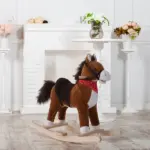 Kids Plush Rocking Horse, Realistic Sounds, Red Scarf, Brown, for 3 Years - Image 10