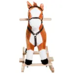Kids Plush Rocking Horse, Wooden, Realistic Sounds, Moving Tail, Brown, Interactive Fun for Toddlers - Image 11