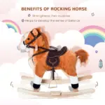 Kids Plush Rocking Horse, Wooden, Realistic Sounds, Moving Tail, Brown, Interactive Fun for Toddlers - Image 4