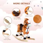 Kids Plush Rocking Horse, Wooden, Realistic Sounds, Moving Tail, Brown, Interactive Fun for Toddlers - Image 6