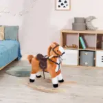 Kids Plush Rocking Horse, Wooden, Realistic Sounds, Moving Tail, Brown, Interactive Fun for Toddlers - Image 8