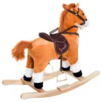 Kids Plush Rocking Horse, Wooden, Realistic Sounds, Moving Tail, Brown, Interactive Fun for Toddlers - Image 10