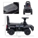 Kids Police Ride-On Push Car with Megaphone and Hidden Storage Black Ages 18-60 Months - Image 3