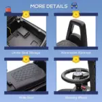 Kids Police Ride-On Push Car with Megaphone and Hidden Storage Black Ages 18-60 Months - Image 7